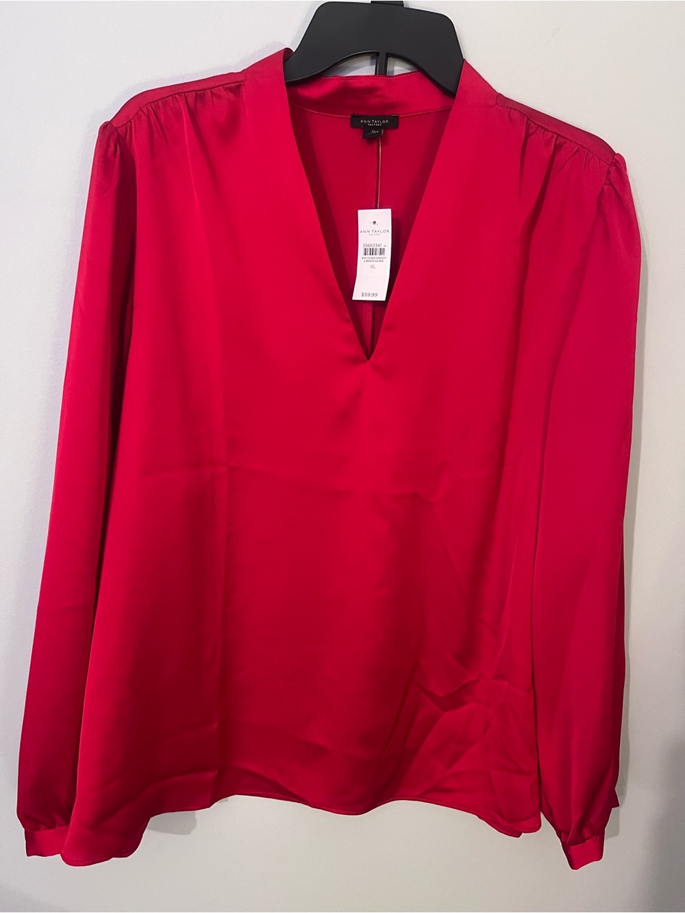 NWT Ann Taylor Factory Women's Red Long-Sleeve V-Neck Blouse Sz XL